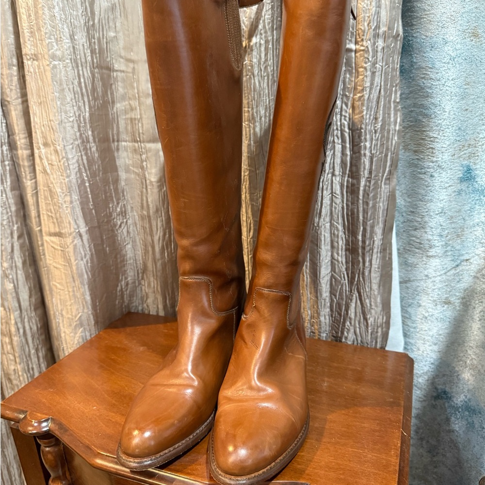 Frye Logo Brown leather low-heeled Riding Boots